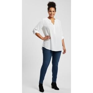 Simply Vera Vera Wang Womens Solid Popover Blouse Top S White V-Neck Soft Light